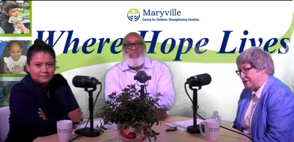 Sister Catherine Ryan joins Administrator Fred Smith and Program Director Alejandra Ortiz to discuss Maryville Crisis Nursery 